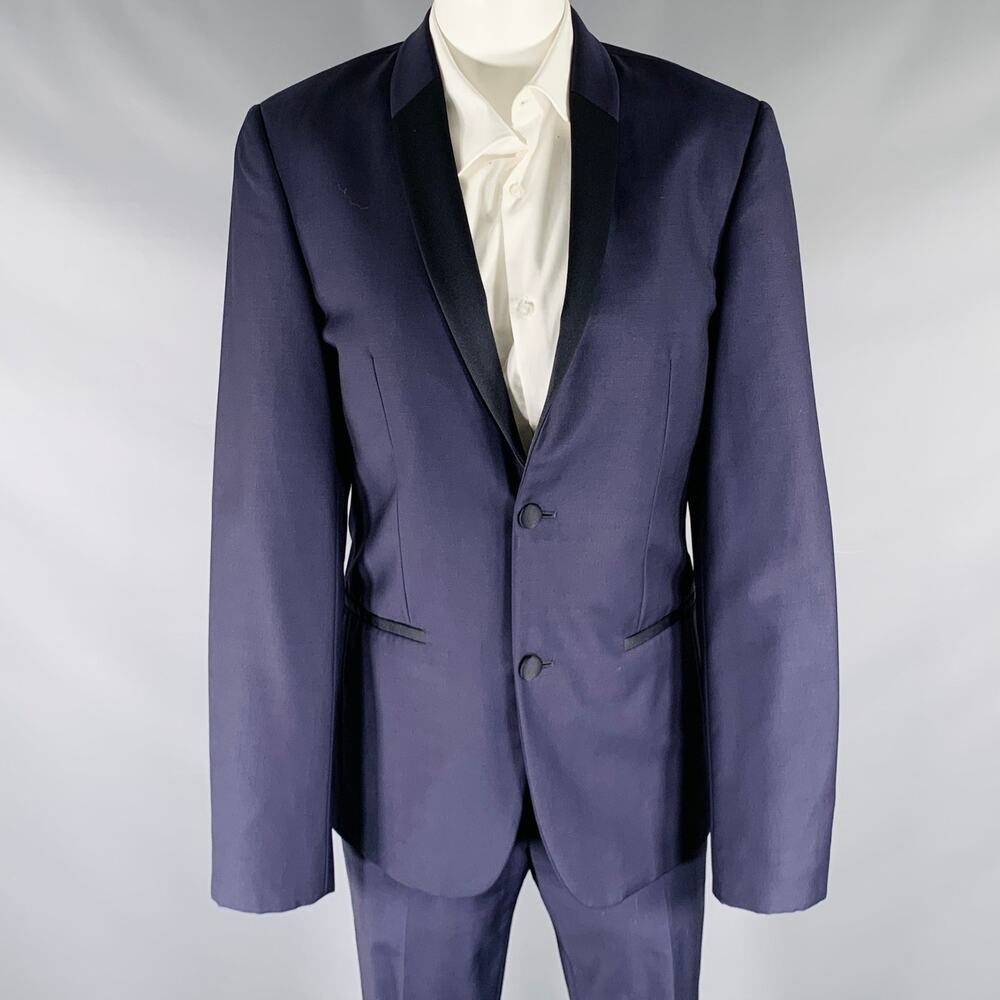 CALVIN KLEIN COLLECTION Size 34 Navy Black Wool Shawl Lapel Tuxedo